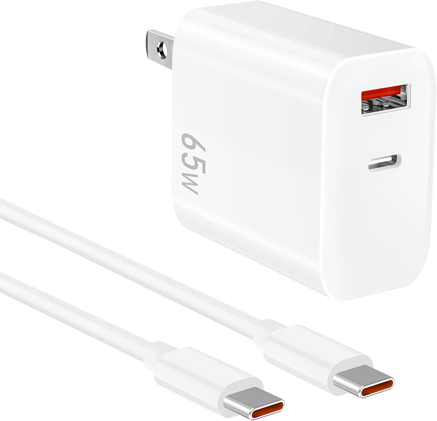USB C Charger, Dual Port 65W PD Power Wall GaN PPS Fast Charger with 6FT Type C to C Quick