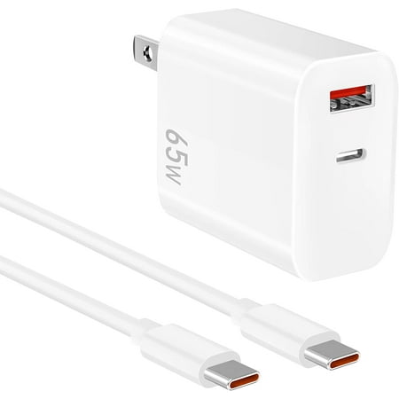 USB C Charger, Dual Port 65W PD Power Wall GaN PPS Fast Charger with 6FT Type C to C Quick Charge Sync Cord for TCL Tab 8 LE - GaN PPS Fast Dual-Port Charger Kit - White