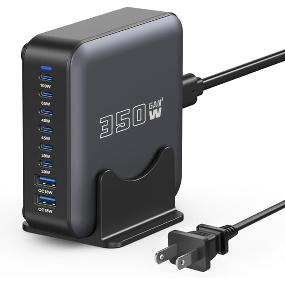 USB C Charger Multiple, 350W GaN Station Hub Brick, 8 Port Charger Block, USB Power Adapter Plug for //, PD100W+65W Laptop Charger for MacBook Pro/Air