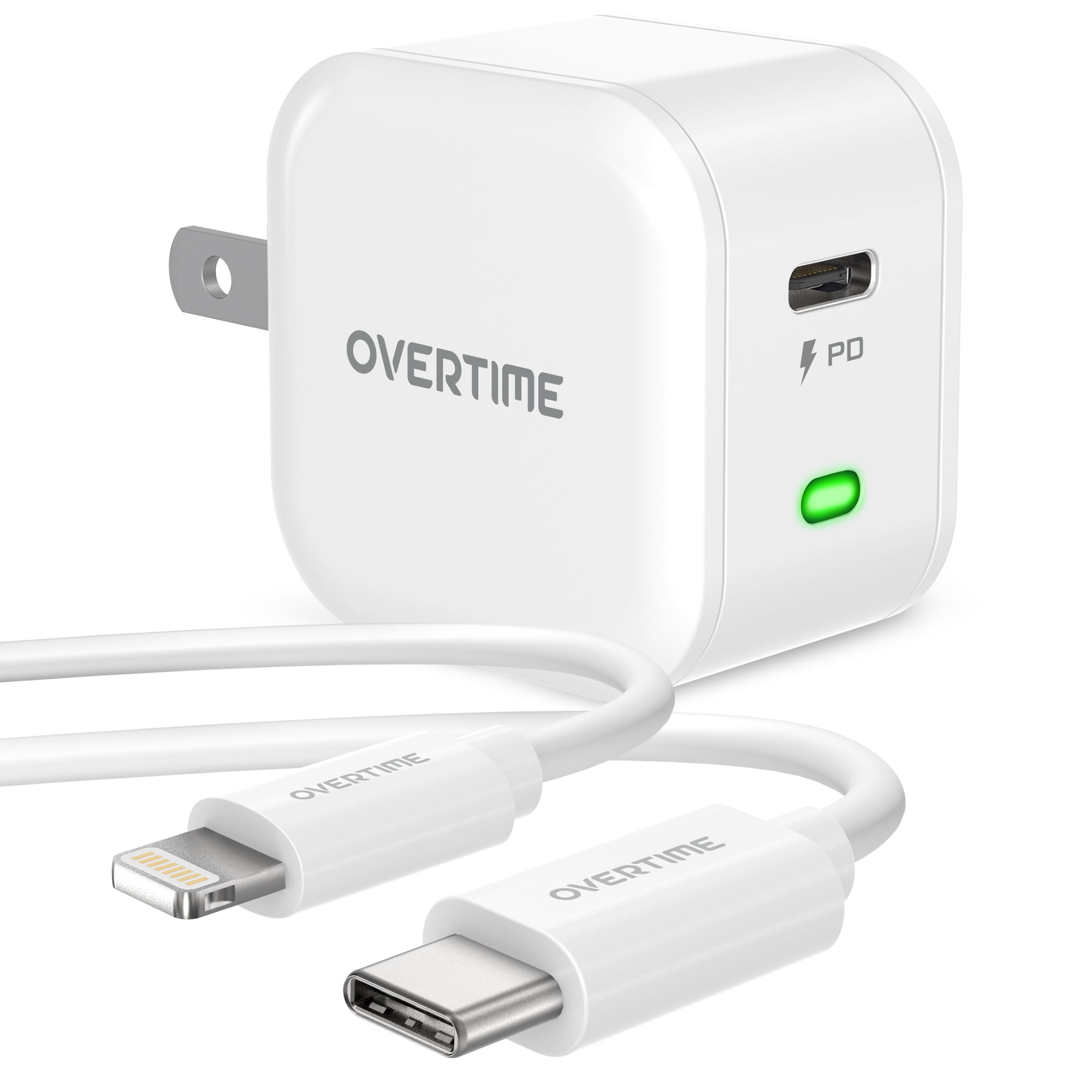 USB C Charger Set, Overtime 20W Fast Charger and USBC-Lightning Cable 10ft - White