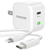 USB C Charger Set, Overtime 20W Fast Charger and USBC-Lightning Cable 10ft - White