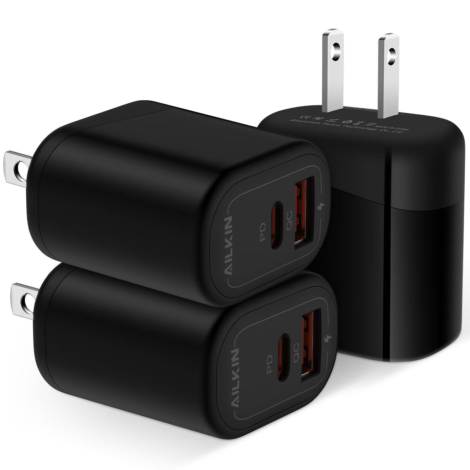 USB C Charger Wall Charger Block,3PCS AILKIN PD 20W Type C Block Charger QC3.0 Fast Charging