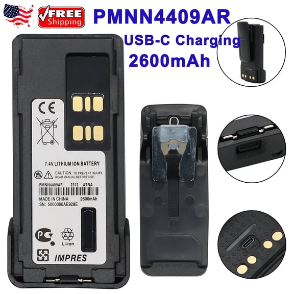 USB-C Charging Battery For Motorola APX4000 APX900 XPR7350 XPR7550 XPR7550e XPR3300 XPR3500 Replacement Battery 2600mAh