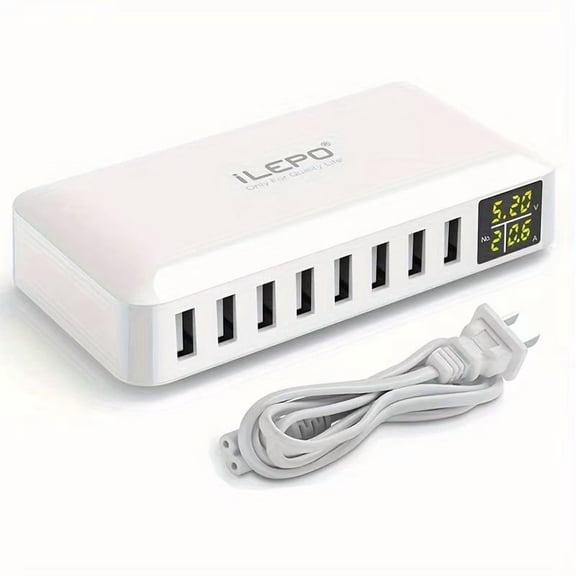 USB C Charging Station,8-Port 40W/8A USB Charger Station,Multi Ports USB-A Charging Hub with LED Display, Compact Desktop Charger for Multiple Devices, IOS,Android and Tablet