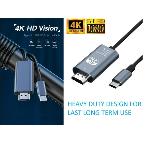 USB C Converter to HDMI Adapter Cable Nylon, 4K 2k 60Hz USB Type-C to HDMI-compatible Cable, High-Speed USBC Adapter for Monitor, Compatible with USB-C Laptops, Phones, Tablets Plug & Play