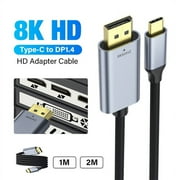 USB C Converter to DisplayPort Adapter Cable Nylon, 8K 60Hz 4k 120HZThunderbolt 4/3 to DisplayPort Cord USB C to DP 1.4 32.4Gbps Universal