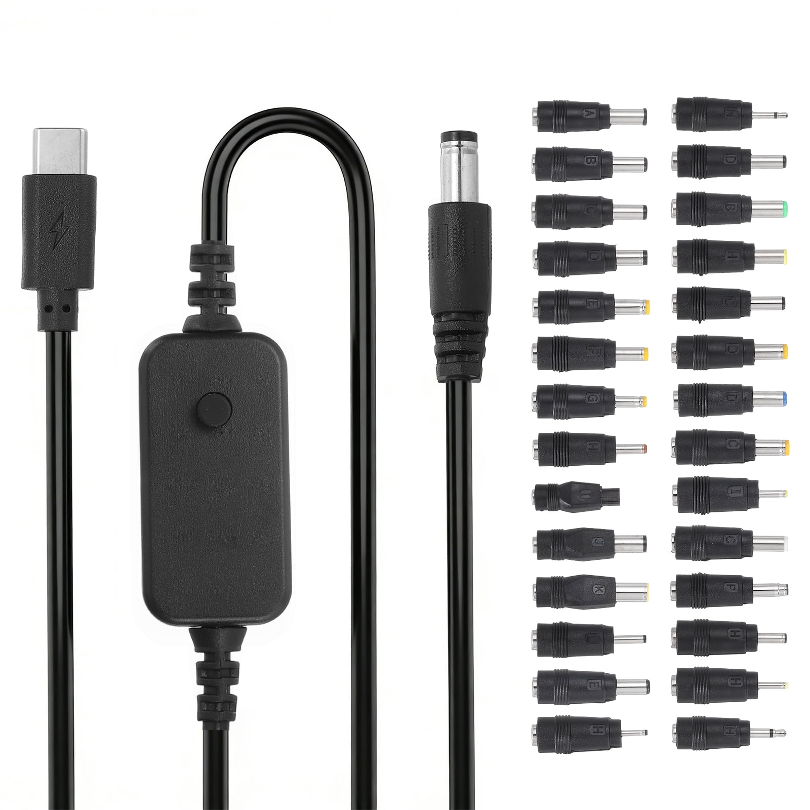 USB C to DC PD Adapter with 28 Connector Tips, 1.18m/3.9ft 5V 9V 12V 15V 20V PD Trigger Cable Type-C to DC Power Cable Charger Converter for Routers, Laptop, Speaker
