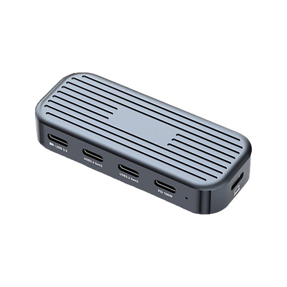 USB C Docking Station 4 in 1 with 4K 60Hz Video Output, Two 10Gbps USB C Ports, 100W PD Input, Compact Aluminum Hub for Desk Setup, Gray