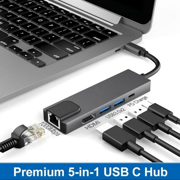 USB C Docking Station,5 in 1 Laptop Docking Station USB Type C Hub Multiport Adatper with 1 HDMI,RJ45,100W PD ,2 USB 3.0 for MacBook Air,Pro,Dell,HP,XPS