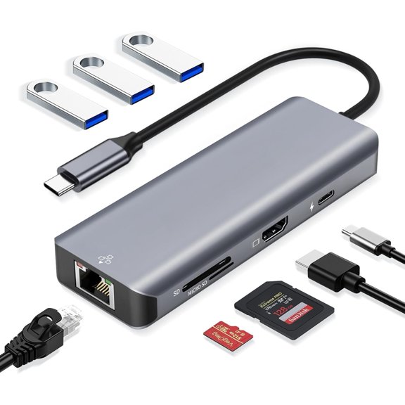 USB C Docking Station Adapter Multiport usb c to ethernet adapter USBC Multiport 8 in 1 usb c hub with ethernet 1000M 4K HDMI 100W PD USB 3.0 SD/TF Card Reader usbc hub for macbook pro