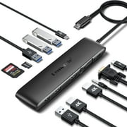 Lemorele Docking Station, 12-in-1 USB C Hub with 10Gbps Data Transfer, Dual 4k HDMI, USB 3.2/Type-C 3.1, 100w PD, SD/TF Card Reader, VGA/3.5mm Audio, USB C Adapter for Laptops, Macbook