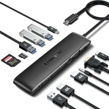 USB C Docking Station Clearance with 10 Gbps USB C/A Data Port,12-in-1 Adapter with Dual 4K HDMI, VGA, 4 USB A 3.1/2.0, USB C 3.1 Hub, 100 W PD, SD/TF, Audio, for Windows, MacBook, Dell etc
