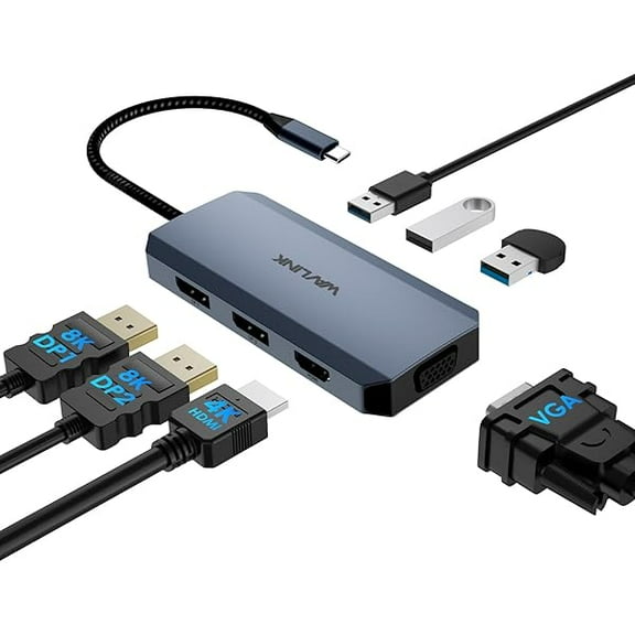 USB C Docking Station Dual DP Monitor, Displayport Docking Station with Dual DP, HDMI, VGA, USB2.0 Ports for Lenovo HP Dell, Windows System Computer (Gray)