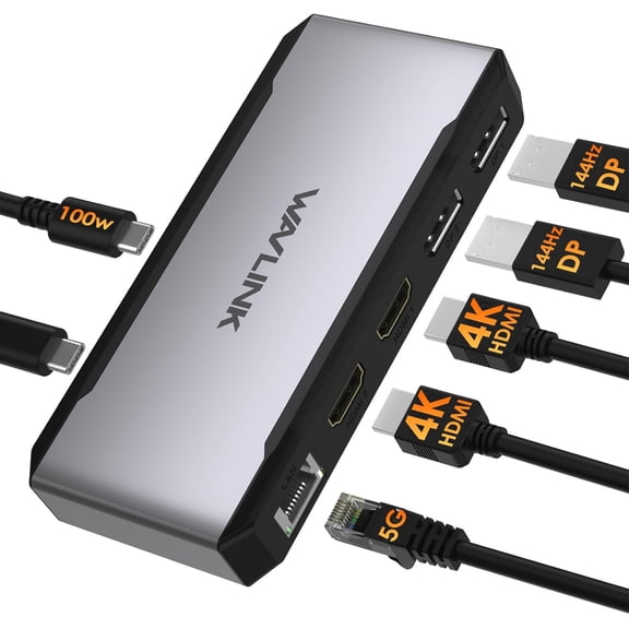 USB C Docking Station Dual HDMI, 4 Monitor Docking Station with Dual DP, Dual HDMI, 100W PD in, 5G Ethernet Port for Dell/HP/Lenovo etc, Windows Systerm Computer Only - Host USB3.2 Required