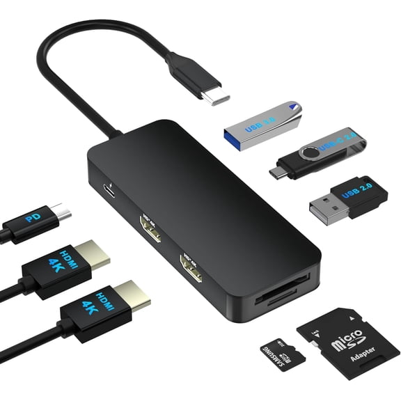 USB C Docking Station Dual Monitor for Dell/HP/Mac Laptop, Dual HDMI Adapter for 2 Monitors, HDMI Splitter for Dual Monitors Extended Display, 8 in 1 USB C