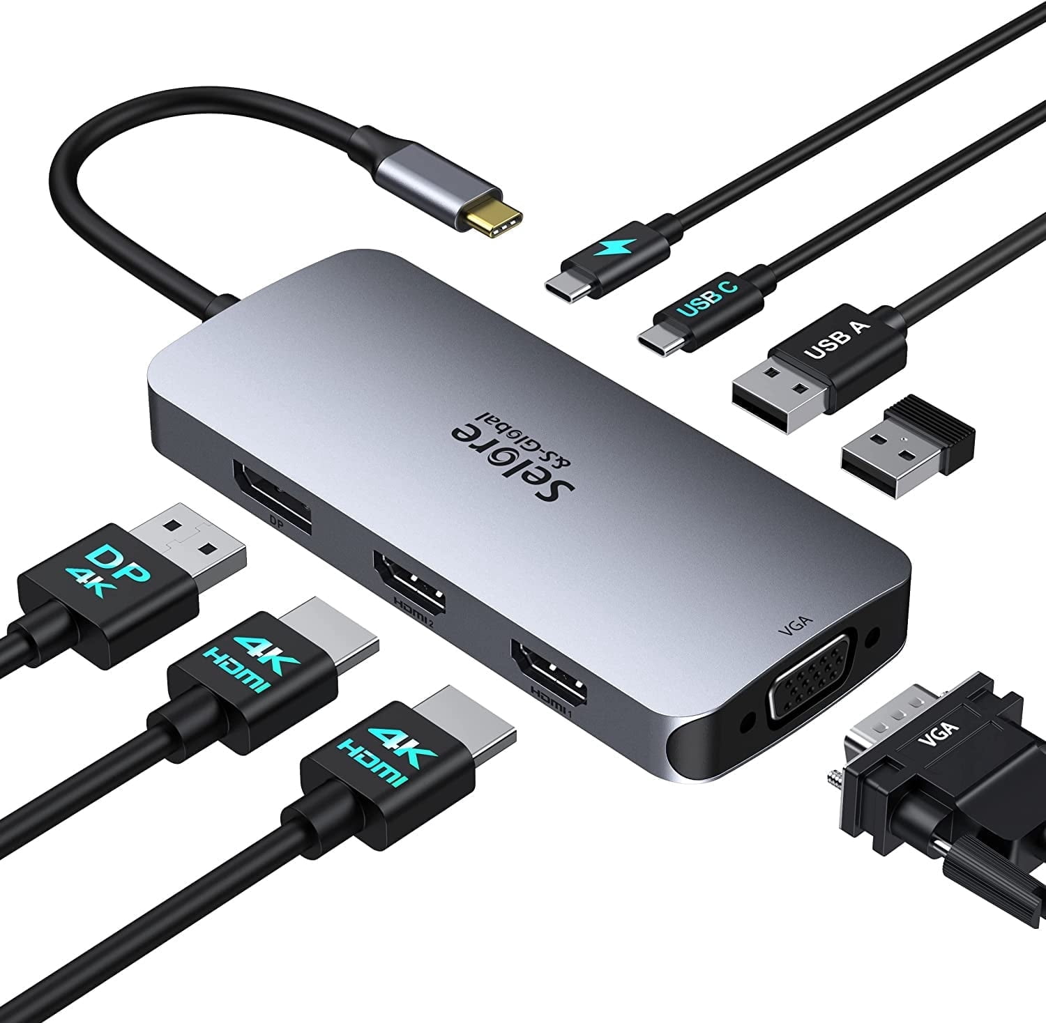 Selore USB-C Dual Monitor Laptop Docking Station with Multiport USB-C Hub