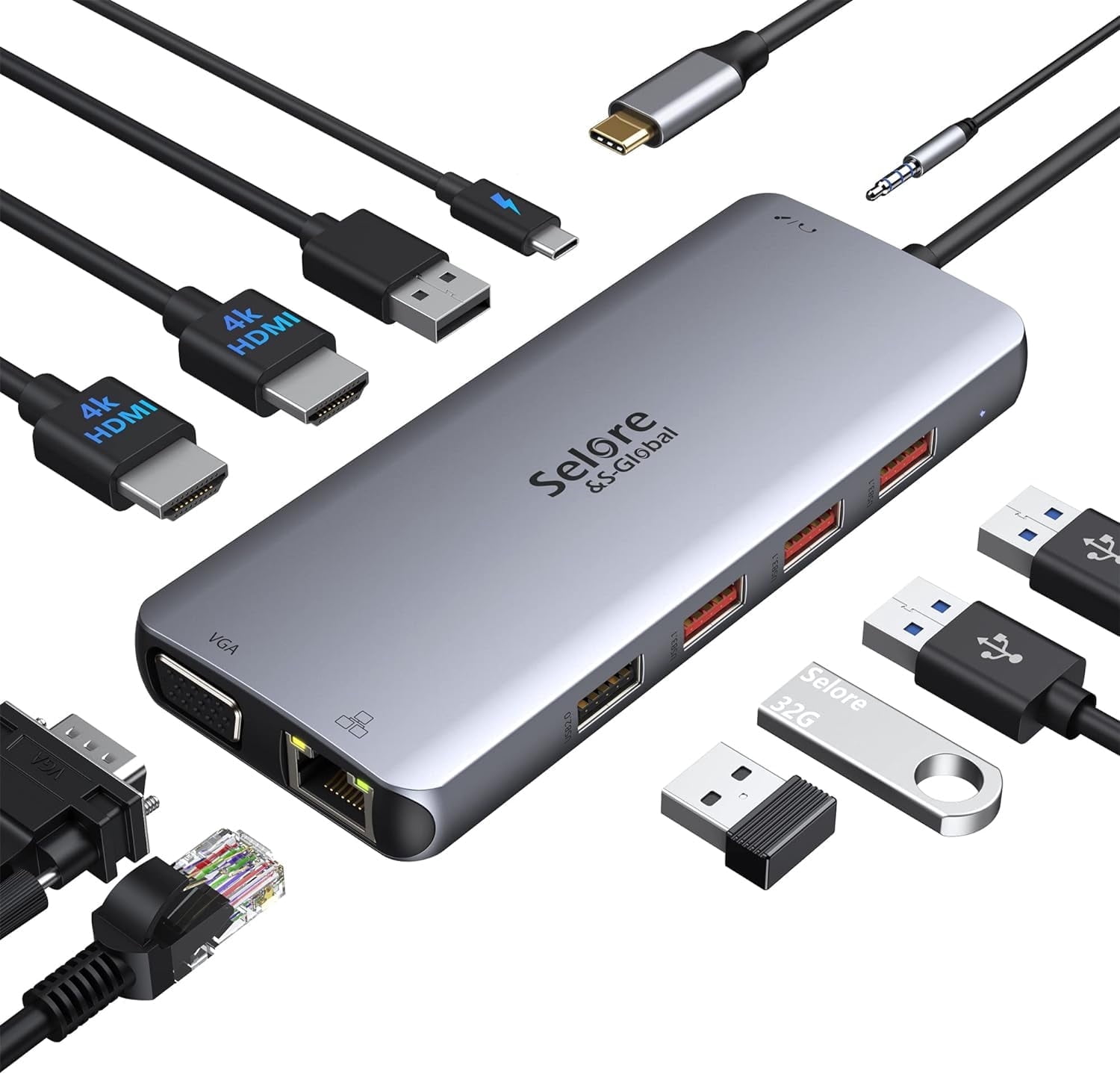 USB C Docking Station Dual Monitor Laptop Docking Station Triple Display USB C Hub Dual HDMI Adapter to 2 HDMI, VGA, 10Gpbs USB 3.1, USB 2.0, 100WPD, RJ45, Audio for Dell/Lenovo/Hp