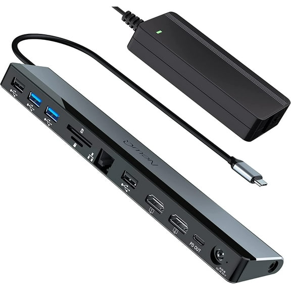 USB C Docking Station Dual Monitor with Power Adapter: 12-in-1 Thunderbolt 3 | 4 Dock, Dual 4K HDMI, 4 USB, Audio, Ethernet, SD/TF Slot, 18W PD Out, for Mac, HP, Dell, Lenovo, Surface, Asus, Acer