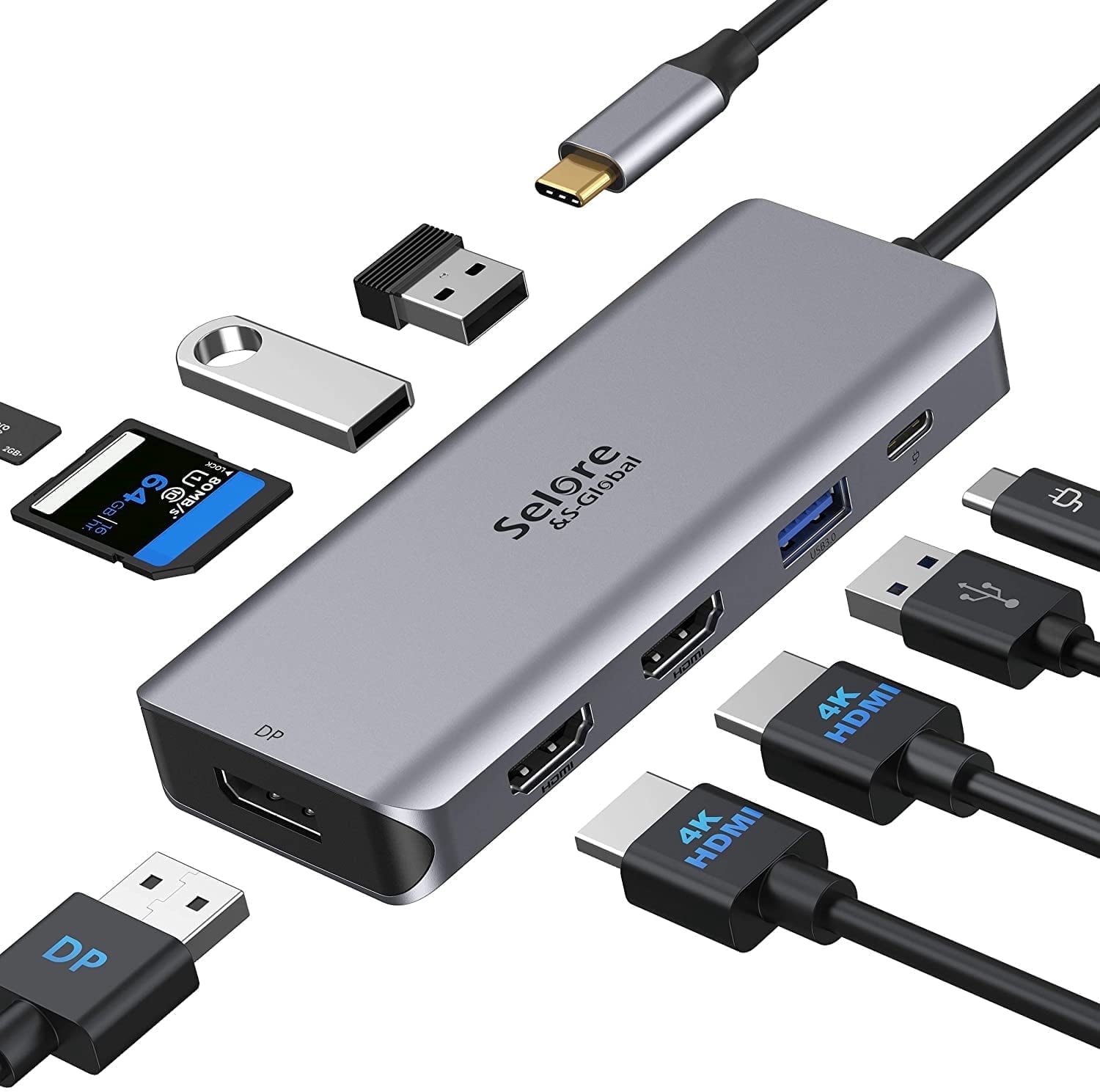USB C Docking Station Dual Monitor USB C to HDMI Adapter USB C Hub 9 in 1 Laptop Docking Station Dual HDMI with Displayport,100W PD,SD/TF,3 USB Ports