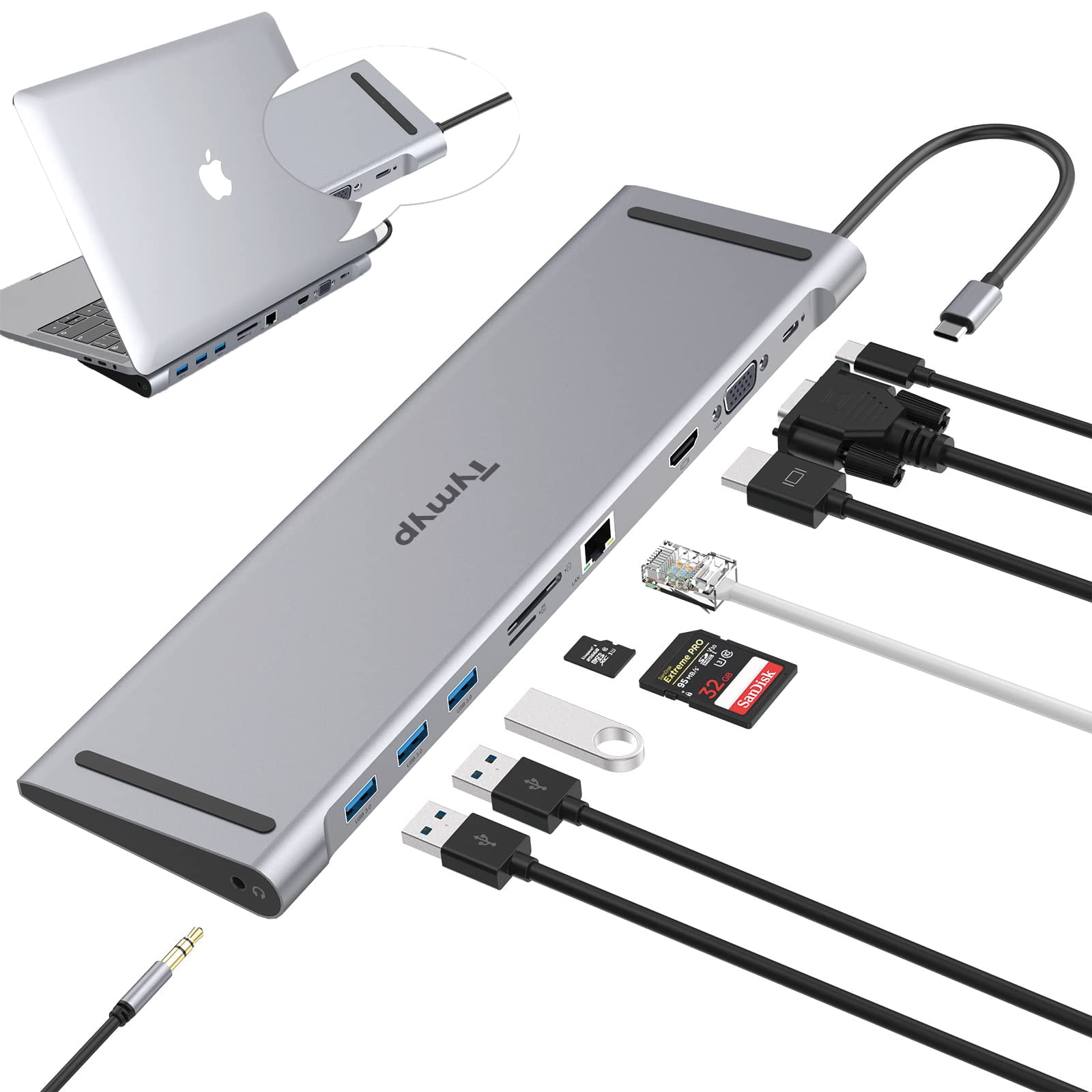 USB C Docking Station for Laptop, USB C Hub 10 in 1 USB C Adapter
