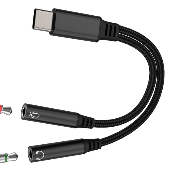 USB C to Dual 3.5mm Audio Microphone TRS Jack Adapter for iPhone 17 16 for Apple AUX Headset Cable Splitter Compatible for Samsung S26 S25 Android Tablet Headphone Connector Auxiliar for iPad Dongle
