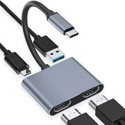 USB C to Dual HDMI 4K@30Hz Adapter For Computer,USB C Hub Multiport With 2xHDMI USB 3.0,100W PD Extended Display for MacBook ProMST is not Supported on MacOS,Dell XPS, LG, HP-Gray