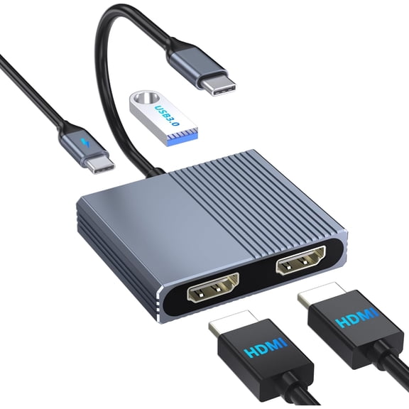 USB C to Dual HDMI Adapter for 2 Monitors, 4-in-1 HDMI Splitter for Dual Monitors Extended Display Support SST/MST with USB3.0/100W PD, USB C Docking Station Double Monitor for MacBook/Dell/HP Laptop
