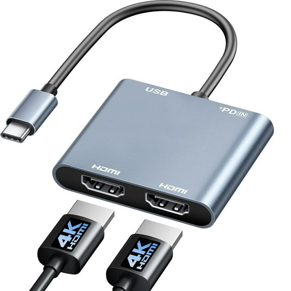 USB C to Dual HDMI Adapter, 4K@60Hz Type-C to HDMI Splitter for Dual Monitors Extend Display for MacBook Pro/Air, Dell XPS 13/15/17, HP, Lenovo, Samsung Galaxy, Surface Type C Laptop
