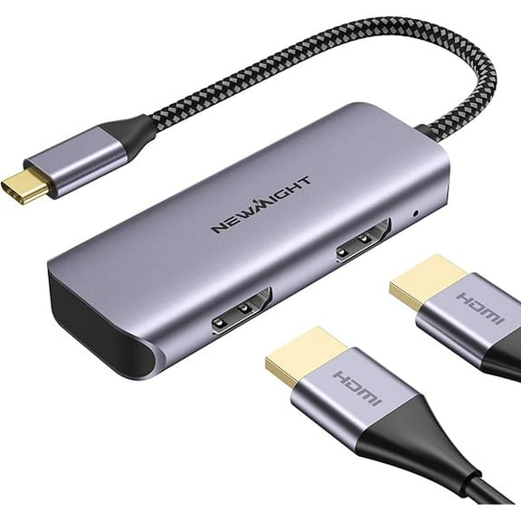 USB C to Dual HDMI Adapter, Dual Monitor Adapter Supports 4K@60Hz and Dual 4K@30Hz, Dual Monitor HDMI Splitter for MacBook, iPad, HP, Dell, iPhone 15/16 Series