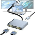 thumbnail image 1 of USB C to Dual HDMI Adapter, HDMI Splitter for Dual Monitors Support C to 2 HD Splitter Extended Display for Type C Devices, MacOS only Mirrors Same Screen(SST), Windows Extend Two Different Screen, 1 of 1