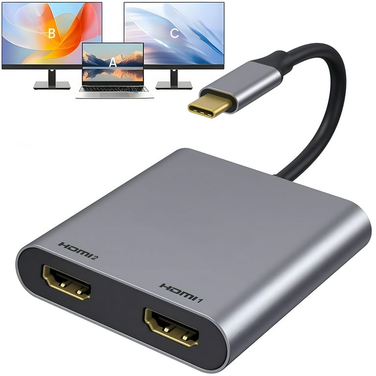 USB C to Dual HDMI Adapter USB Type C to Dual Monitor HDMI Adapter 4K 60HZ for MacBook Pro 2020 2016 MacBook Air 2020 2018 Chromebook Pixel LenovoYoga 720 730 Surface Book 2 etc Walmart