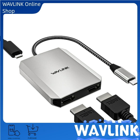 USB C to Dual HDMI Adapter, WAVLINK Dual 4K@60hz HDMI Adapter with 100W Power Delivery for Dell XPS, HP, Lenovo, Thunderbolt 3/4 Laptops, Windows Systerm Laptops Only