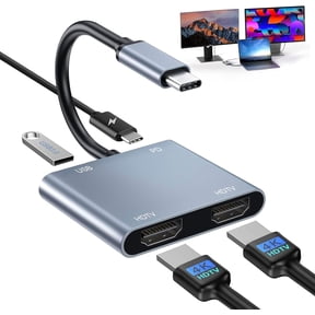 USB C Dual HDTV Adapter, 2 Monitor Splitter, USB C Hub for Dual HDTV Docking Station for Laptops and Monitors