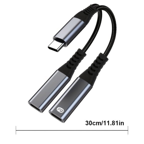 USB C to Dual USB C Audio & Charging Cable, EBXYA Built-in DAC No Driver Needed Headphone Adapter with PD Fast Charge, Molded Housing 0.3m Short Cable for Phones, Tablets & Car Use