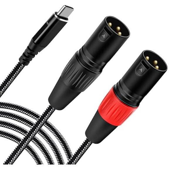 USB C to Dual XLR Male YJJSKEJIo Cable, 6.6FT USB C to 2 Male XLR Stereo Power Amplifier Cable for Mobile Phone Connection Active Speaker, Black Braided