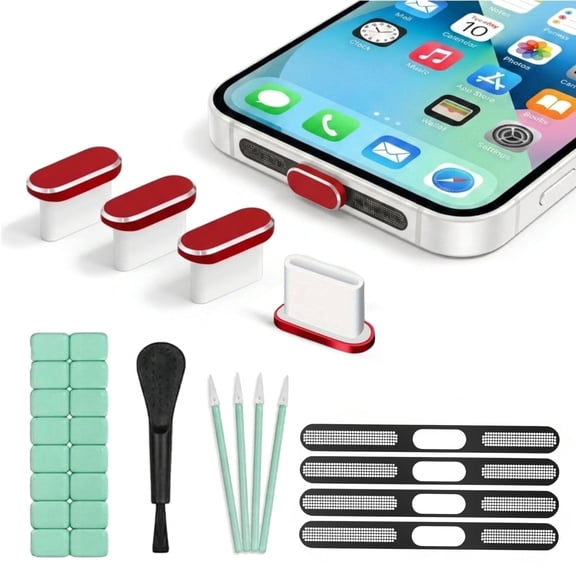 USB C Dust Plug , Speaker Dust Mesh,4 Pack Type C Charging Port Covers for iPhone 17/17 Pro/16/16 Plus/16 Pro/16 Pro Max/15/15 Pro Max, Anti-Dust Phone Accessories (Red)