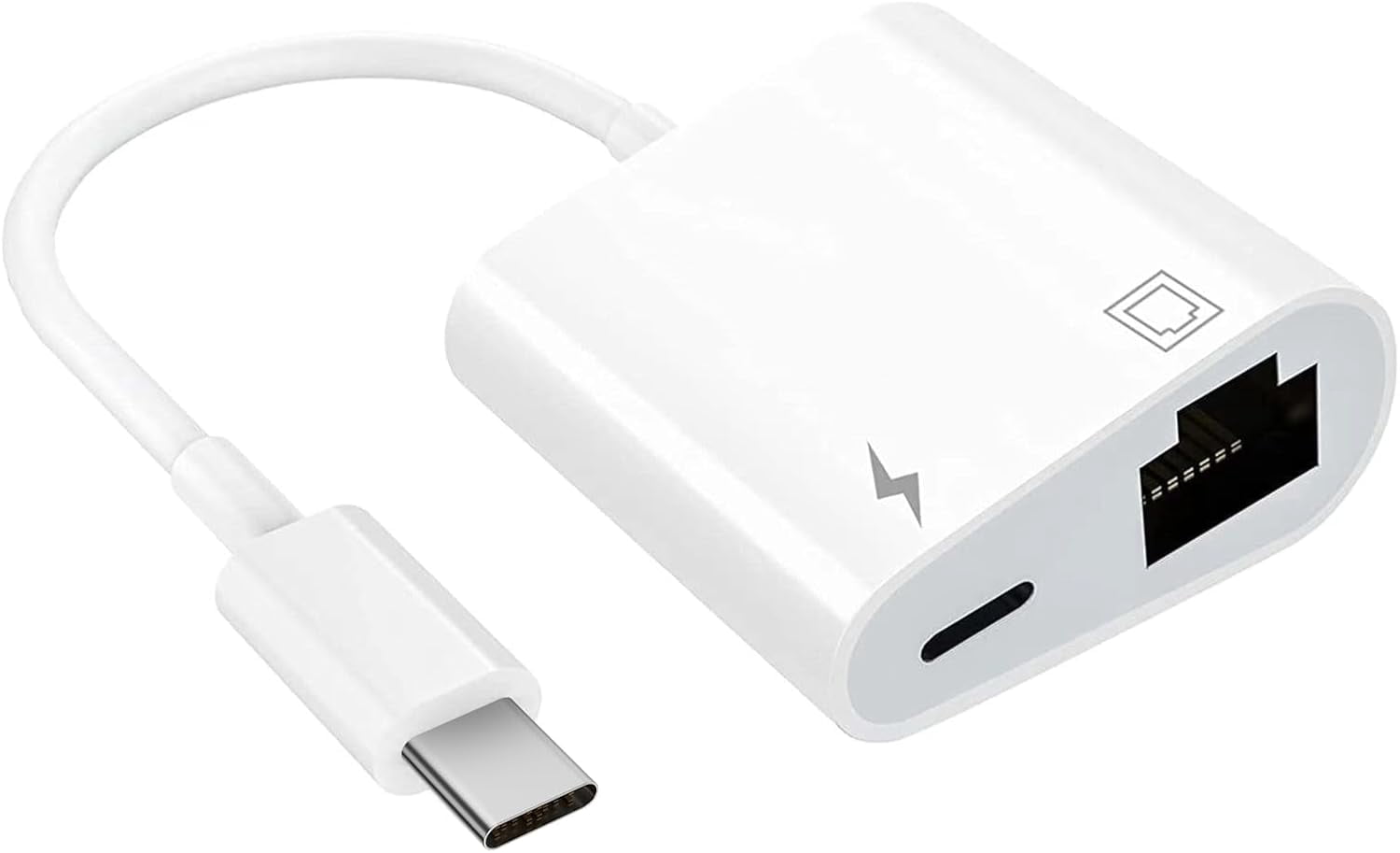 USB C to Ethernet Adapter - 2 in 1 Type-C to RJ45 Portable LAN Adapter with Charging Port, Supports 10/100Mbps Ethernet Network, Compatible with iPhone 16/15 Pro/Max/Plus, MacBook, iPad, and More