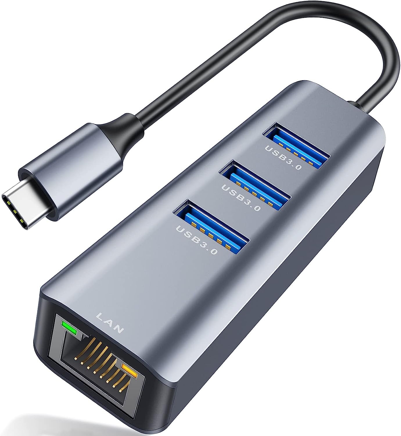 USB C to Ethernet Adapter, 4-in-1 RJ45 to USB-C/Thunderbolt 3 to Gigabit Ethernet LAN Network Adapter for MacBook Pro/Air 2023/2024, iPad Pro, iPhone 15/16 Pro/Max, Chromebook, XPS,Surface Book