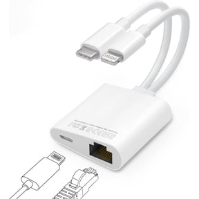 for USB C to Ethernet Adapter, MFi Certified Lightning to 10/100 Gigabit Ethernet Internet Adapter, 2 in 1 RJ45 LAN Network Dongle with PD Charging Prot for iPhone iPad Samsung Android MacBook Laptop