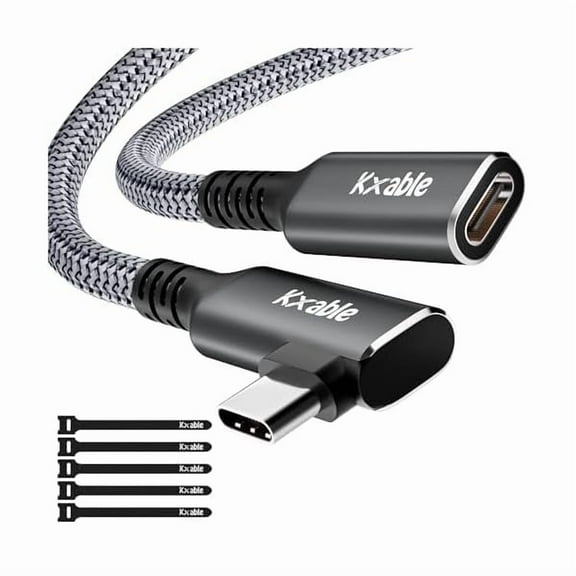 USB C Extension Cable 2 FT, Right Angle Type-C 3.2 Gen 2 Male to Female Extender Cord, 100W Charging 10Gbps Transfer, 4K Video, High Speed for iPhone 15 Pro Max, Galaxy, MacBook, iPad, PSVR2, More