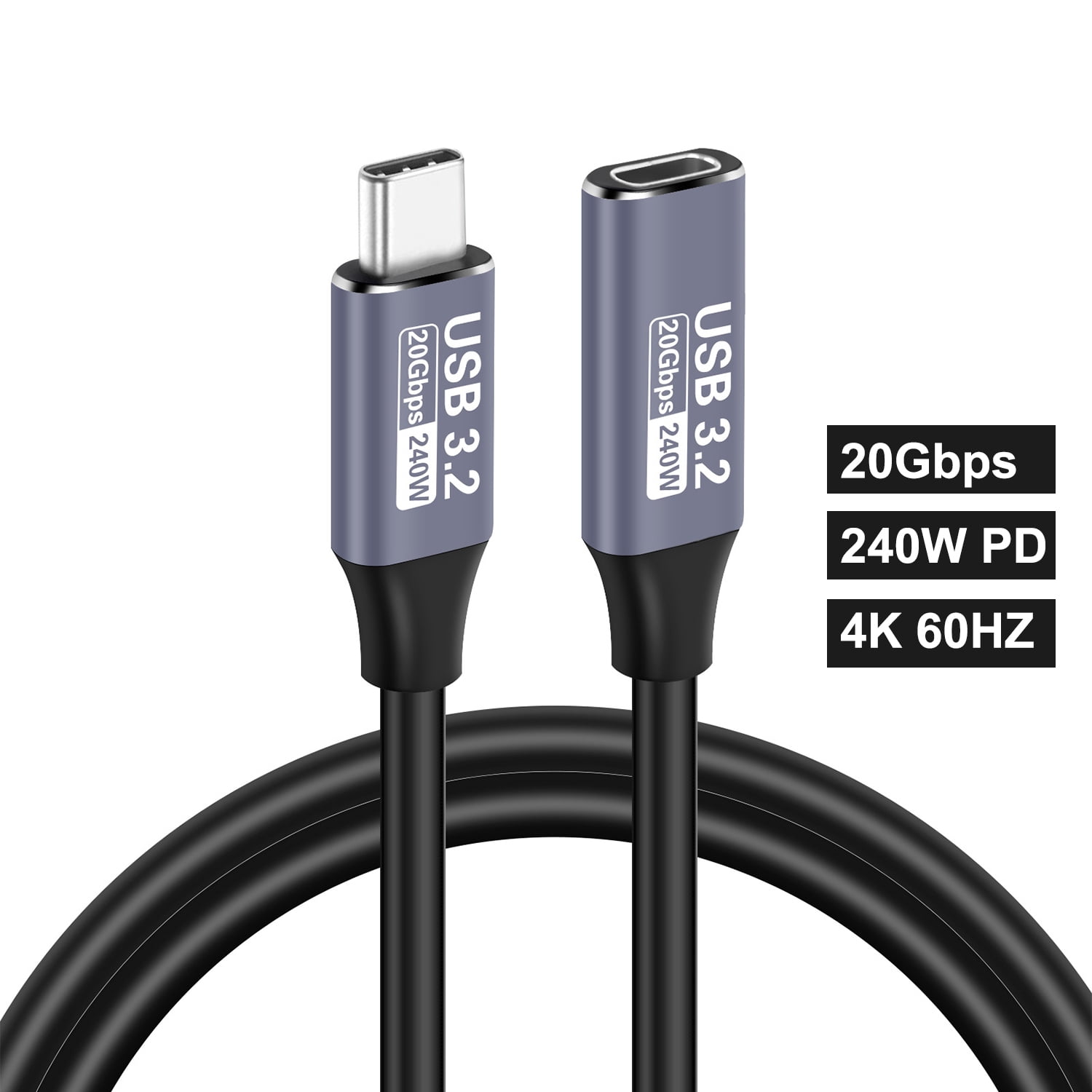 USB C Extension Cable 5ft, USBC Extender 20Gbps Data Transfer/240W Charge/4K@60Hz HD Video USB 3.2 Type C Male to Female Cord Braided Support MacBook Air Pro, H