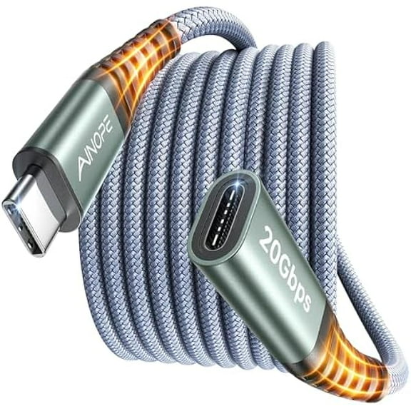USB C Extension Cable 6.6FT, 20Gbps/240W USB3.2 Type C Extender Cord, 4K@60Hz Video Output Nylon Braided USB C Female Extension Cable for PSVR2/Hub/iPhone 16/MacBook/iPad/Magsafe Charger, Grey