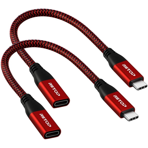 USB C Extension Cable Short 10Gb (2-Pack),RIITOP USB 3.1 Type C Male to Female Extender Cable Cord 7.8inch for Nintendo Switch, MacBook Pro