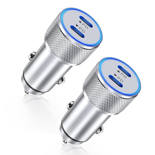 USB C Fast Car Charger iPhone 15[2 Pack],Dual PD Port Cigarette Lighter Plug Smallest Flush Fit