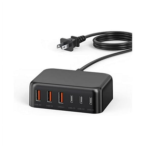 USB C Fast Charger, 100W GaN 6 Port Type USB C Charging Station Hub Block Cube, Wall Charger Power Strip Adapter Plug for iPad iPhone 16 15 14 13 12 Pro Max Pixel Note Galaxy, 5ft Cord