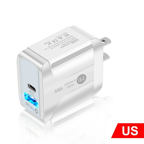 USB C Fast Charger, 18W Dual-Port PD USB C/QC 3.0 Wall Charger, Wall Plug Portable Travel Power Adapter Compatible with iPhone 12/Mini/Pro Max, iPad Pro, AirPods Pro, Samsung Galaxy and More