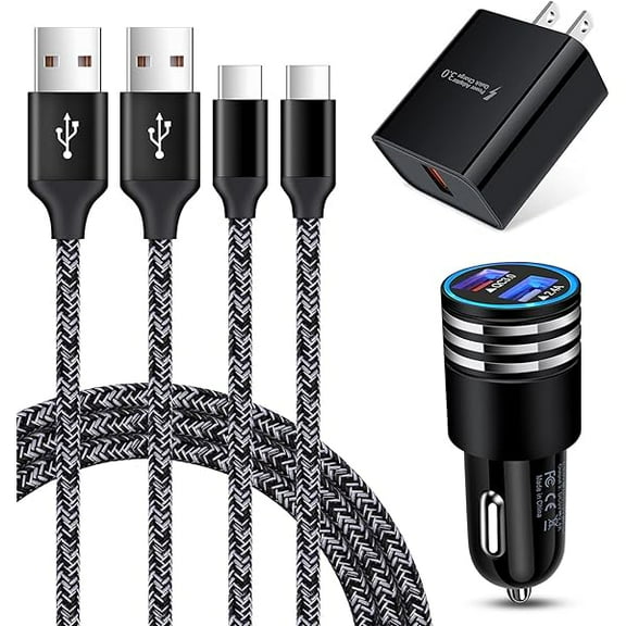 USB C Fast Charger for Samsung Galaxy S25/S24/S23/S22/S21 Ultra/S20 FE Note 20 Ultra A13 A53 A12 A32 A42 A21 A51 A71 A10E A20 A50 S10 S9 S8,Quick Charge 3.0 Wall Charger Car Adapter 6FT Type C Cable
