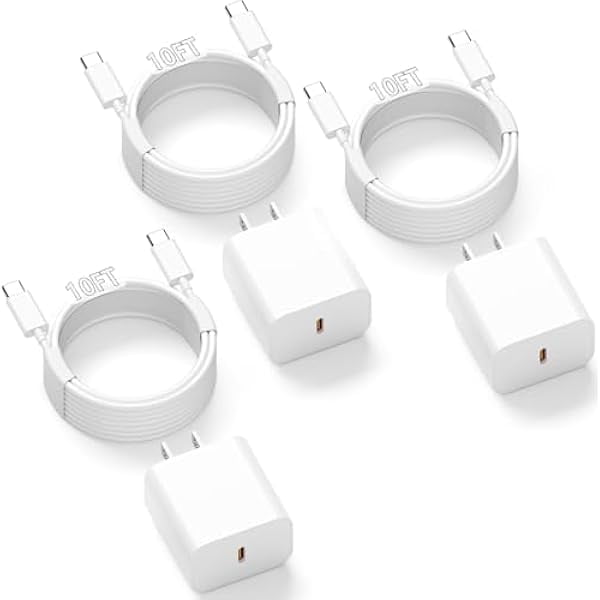 USB C Fast Charger for iPad Pro, 3 Pack 20W USB-C Fast Charging Block with 10 Feet USBC to USBC Cable Compatible with iPad Pro 13(M4)12.9/11 inch 2024/2022/2021/2020,iPad 10th,Air 5/4th,Mini 6th
