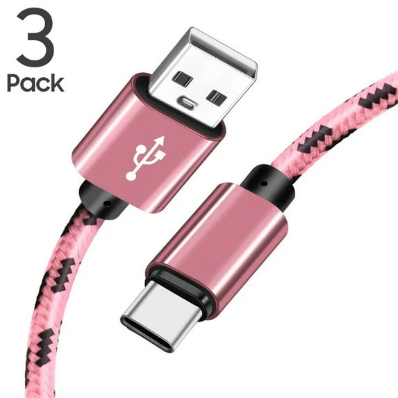 USB-C Fast Charging Data Sync Cable 3-Pack Type C 3.1 Charger Cord Compatible With Samsung Galaxy S10 S9 S8 Note 8 9, Pixel Nexus OnePlus LG HTC USB-C Devices