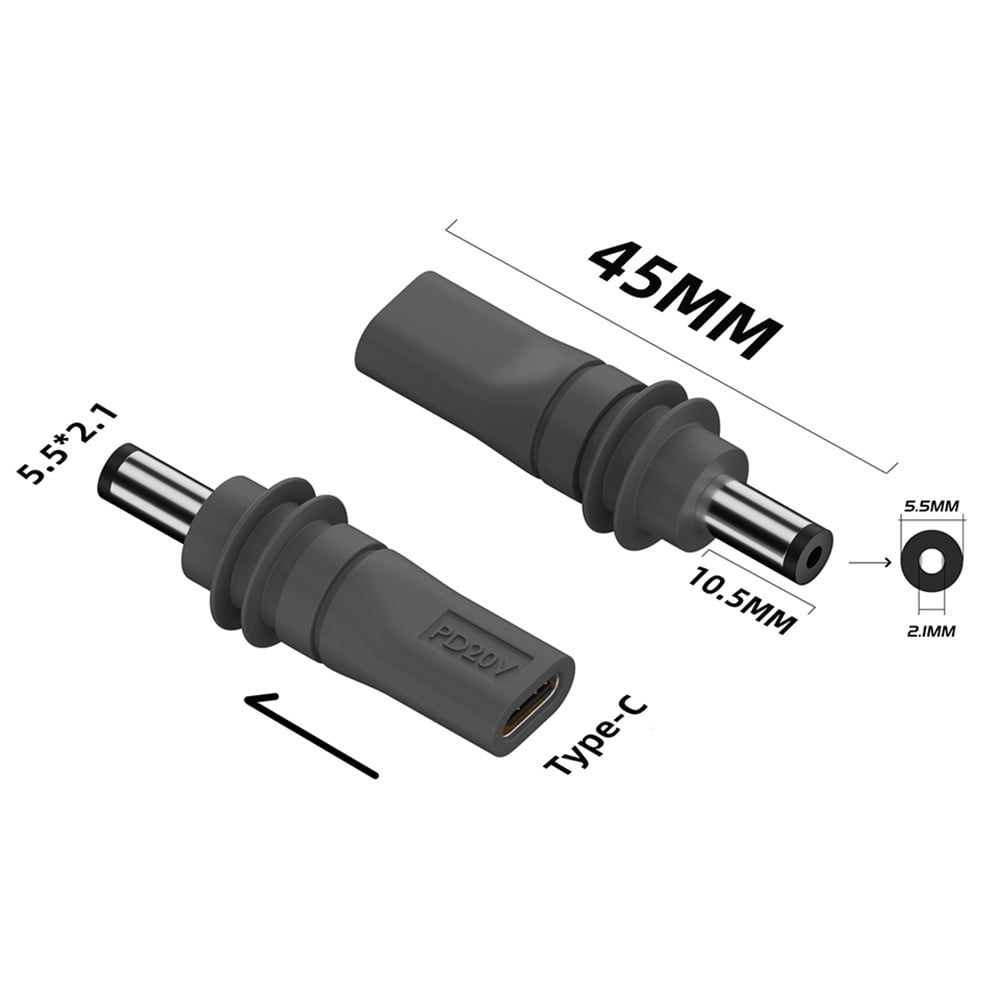1/2 Pièces USB C à DC Adaptateur Secteur Pour Starlink Mini PD100W USB C Mâle à DC5521 Femelle Connecteur Charge Baril Jack Adaptateur D'alimentation / Audio Et Vidéo Pour La Maison